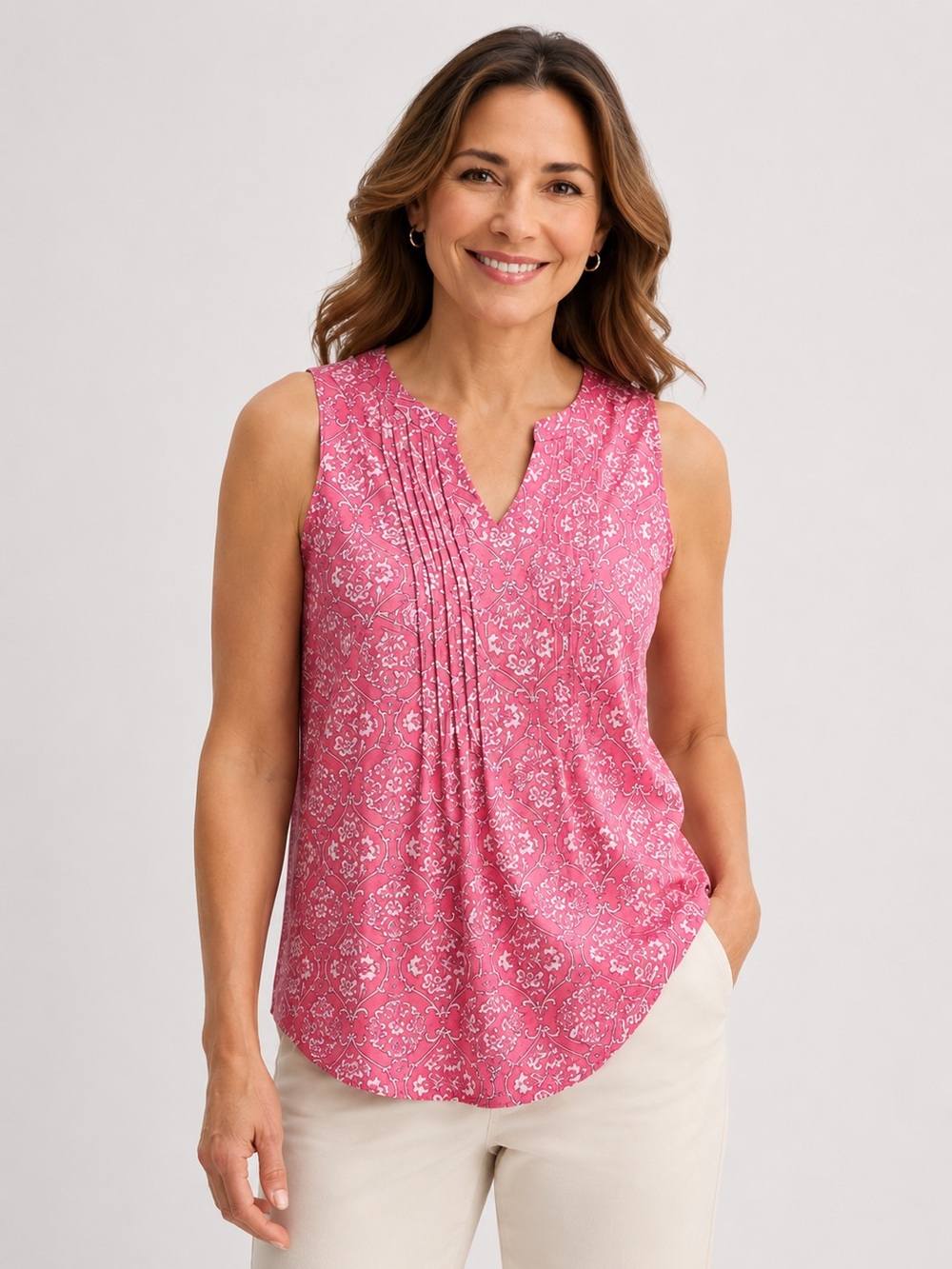 *NWT* Croft & Barrow Pink/White Pleated Tank Top - Size XXL